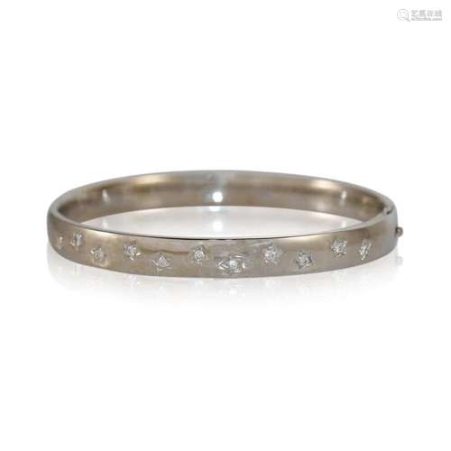 18K White Gold Diamond Bangle Bracelet .30TDW 44.4g