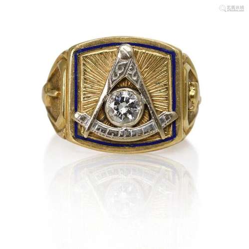 14K Yellow Gold Masonic Diamond Ring .47ct 21.9g