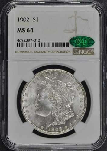 1902 Morgan Dollar S$1 NGC MS64 (CAC)