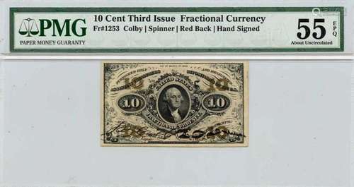 Third Issue 10 Cents Fractional Currency Hand Signed Fr# 125...