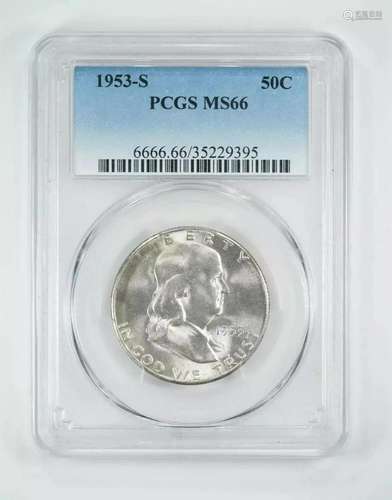 1953 S FRANKLIN HALF DOLLAR 50C PCGS CERTIFIED MS 66 MINT ST...