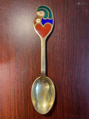 Stunning Sterling Silver Gold Plated Spoon Mother & Baby