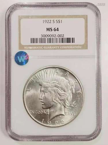 1922 S Peace Dollar NGC MS-64 Sight White