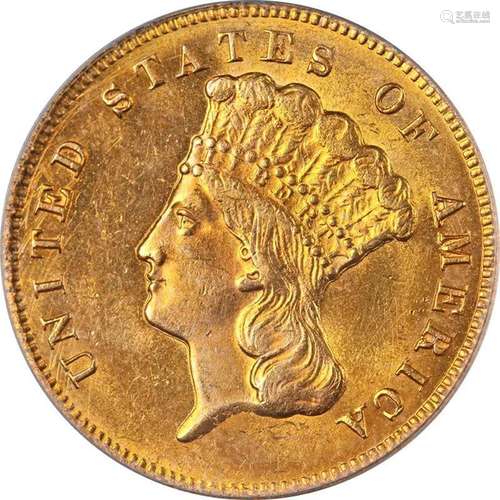 1874 Indian Princess Gold $3 PCGS MS63 Superb Eye Appeal Str...