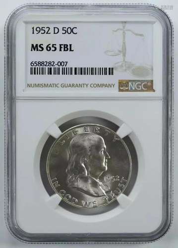 1952 D FRANKLIN HALF DOLLAR 50C NGC MS 65 FBL MINT UNC - FUL...