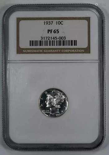 1937 PROOF MERCURY DIME 10C SILVER NGC CERTIFIED PF 65 PROOF...