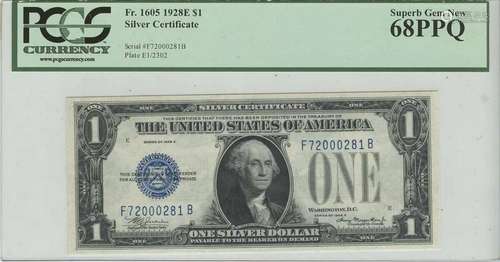 1928-E $1 Silver Certificate FR 1605 PCGS Superb Gem 68 PPQ