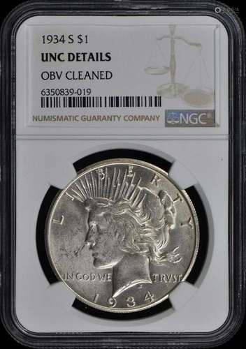 1934-S Peace Dollar S$1 NGC UNC Details