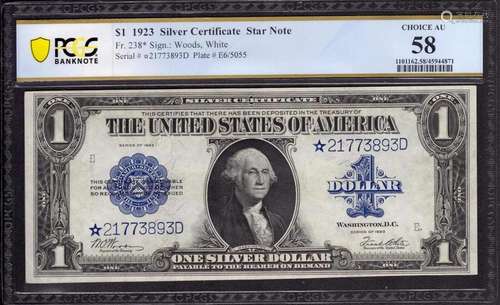 1923 $1 SILVER CERTIFICATE STAR NOTE FR.238* WOODS WHITE PCG...