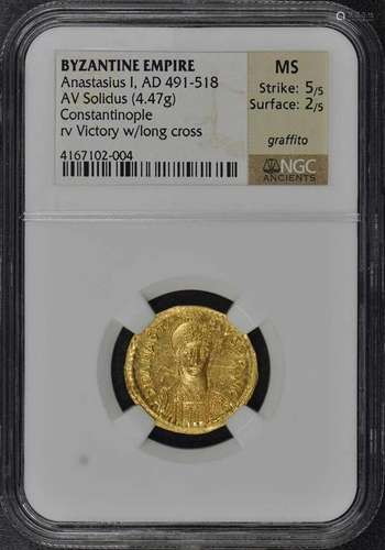 Anastasius I AD 491-518 BYZANTINE EMPIRE AV Solidus NGC MS60