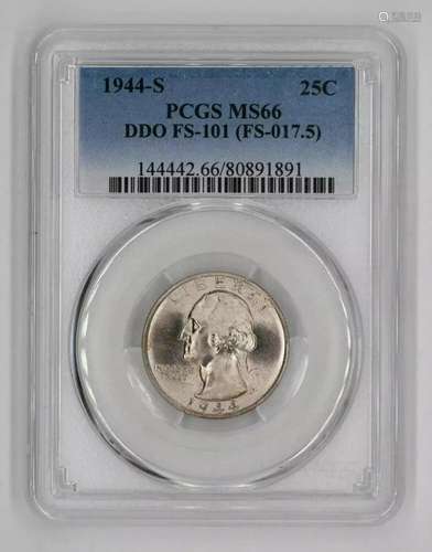 1944 S WASHINGTON QUARTER PCGS CERTIFIED MS 66 DDO FS-101 (8...