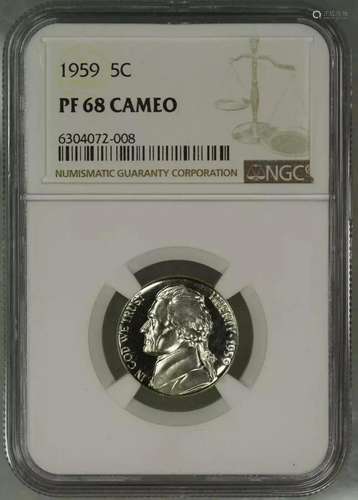 1959 PROOF JEFFERSON NICKEL 5C NGC CERTIFIED PF 68 CAMEO (00...