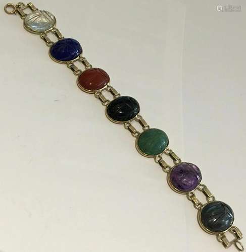 14k Yellow Gold Bracelet w/ Colored Stones Scarab Shaped