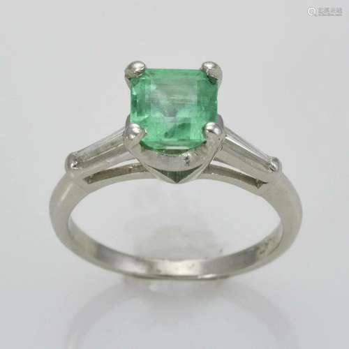 Platinum Estate 6 x 6 mm Colombian Emerald and Diamond Ring ...