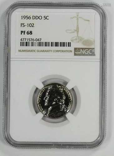 1956 DDO JEFFERSON NICKEL 5C NGC CERTIFIED PF 68 PROOF UNCIR...