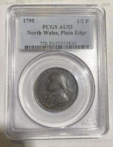 1795 PCGS 1/2 P Halfpenny PCGS AU-53 BN North Wales Pl Edge