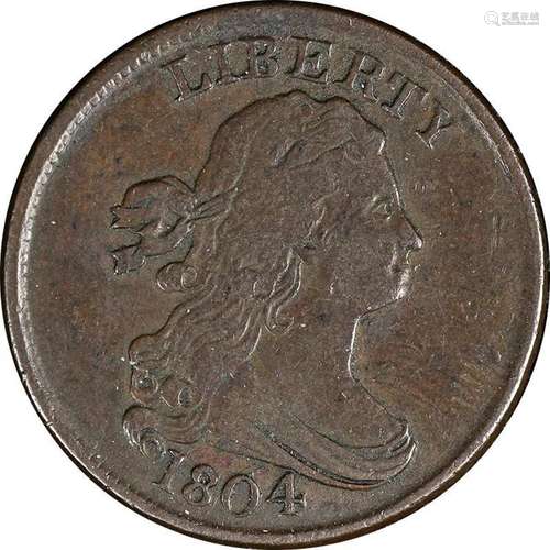 1804 Half Cent 'Spiked Chin' Nice XF C-8 R.1