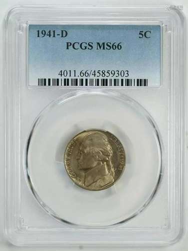 1941 D JEFFERSON NICKEL 5C PCGS CERTIFIED MS 66 MINT STATE U...