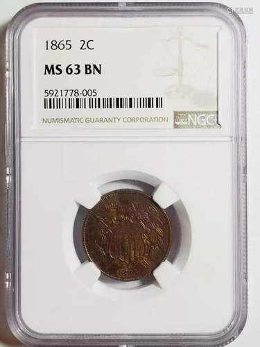 1865 P Two cent piece NGC MS-63 BN