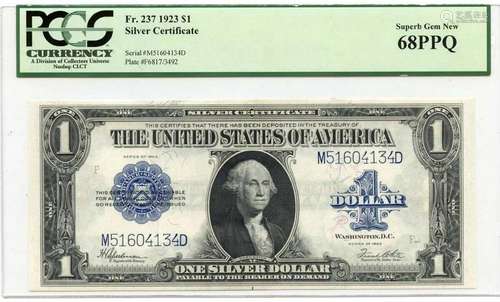 1923 $1 Silver Certificate FR#237 PCGS Superb Gem 68PPQ