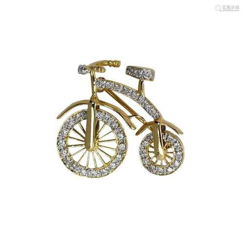 14K Yellow Gold Bicycle Diamond Pendant 3.2gr