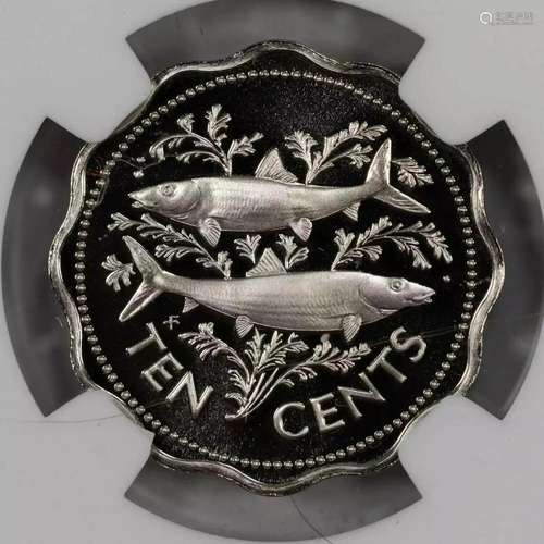 1975 FM PROOF BAHAMAS TWO BONEFISH 10C TEN CENTS NGC PF 70 U...