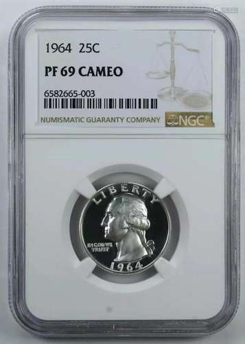 1964 PROOF WASHINGTON QUARTER 25C NGC CERTIFIED PF 69 CAMEO ...