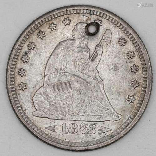 - 1873 - SEATED LIBERTY QUARTER 25C WITH ARROWS AU ABOUT UNC...