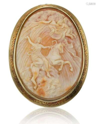 14K Antique Large Cameo Brooch "Heavens Opening"