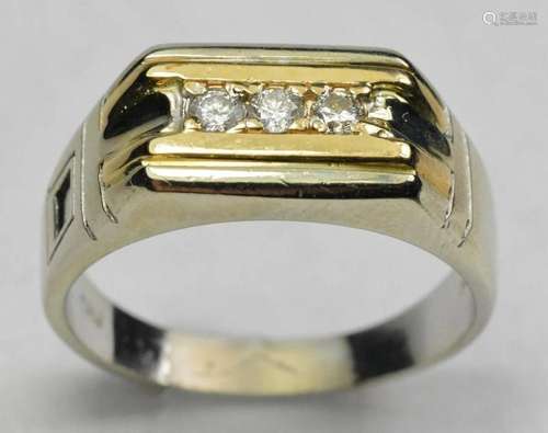 14k Two Tone White Yellow Gold Diamond Men's Ring - Size...