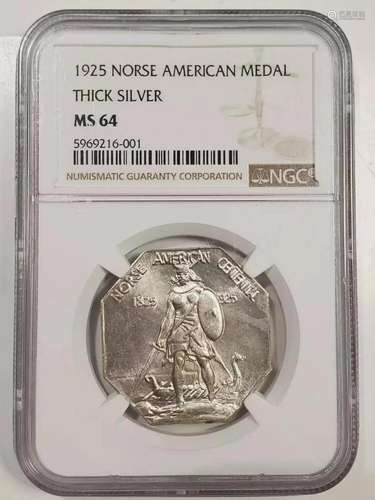 1925 P NGC MS-64 NORSE THICK SILVER