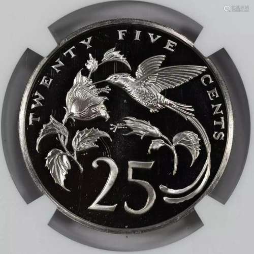 1979 FM PROOF JAMAICA HUMMINGBIRD & FLOWER 25C NGC PF 70...