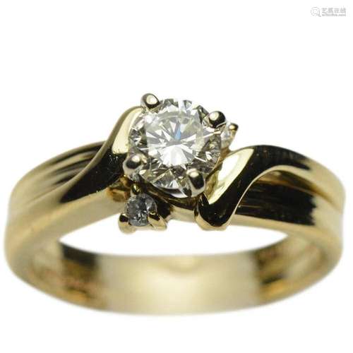 Wedding / Engage 14K Yellow Gold 0.40ct Diamond Ring Round B...