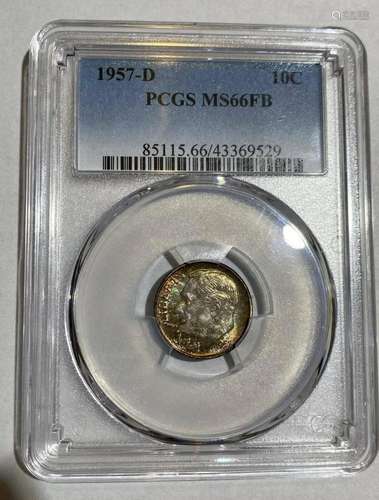 1957 D Dimes Roosevelt PCGS MS-66 FB priced for color