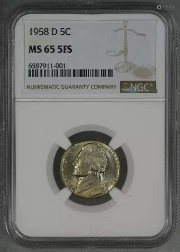 1958 D JEFFERSON NICKEL 5C NGC MS 65 5FS MINT STATE UNC - 5F...