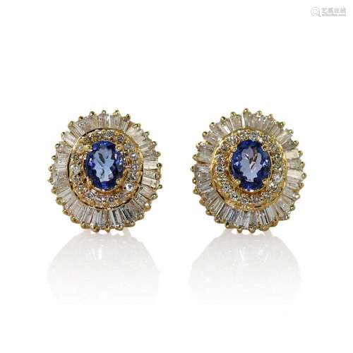 18K Yellow Gold Tanzanite & Diamond Earrings 3.65TCW Tan...