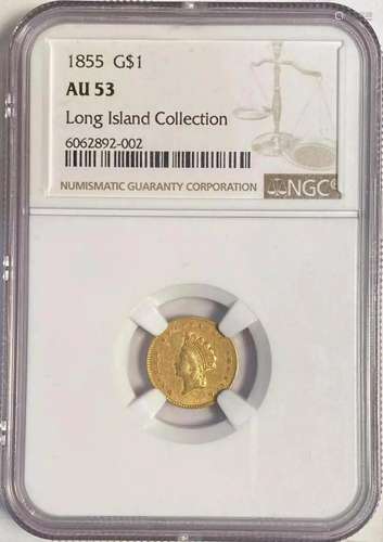 1855 Gold Indian Small Head NGC AU-53 ty2 LI collection