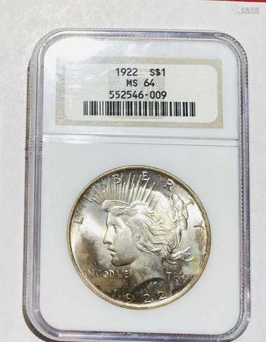 1922 P Peace Silver Dollar NGC MS-64