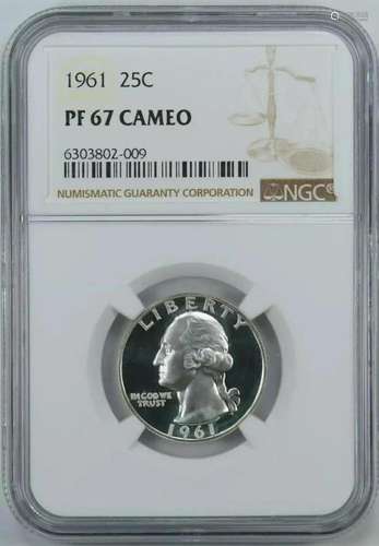 1961 PROOF WASHINGTON QUARTER 25C SILVER NGC CERTIFIED PF 67...