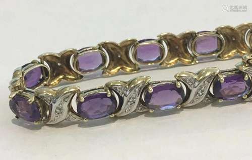 14k Yellow Gold Amethyst & Diamond Bracelet Weave Patter...