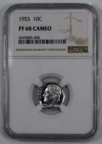 1953 PROOF ROOSEVELT DIME 10C NGC CERTIFIED PF 68 PROOF - CA...