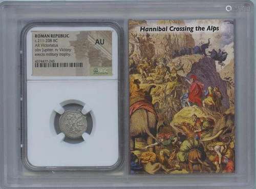 c.211-208 BC ROMAN REPUBLIC AR Victoriatus NGC AU50 Story Va...