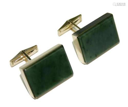 14k Yellow Gold Nephrite Jade Men's Cufflinks