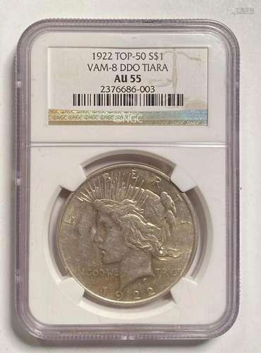 1922 P Peace Silver Dollar NGC AU-55 VAM-8 DDO TIARA