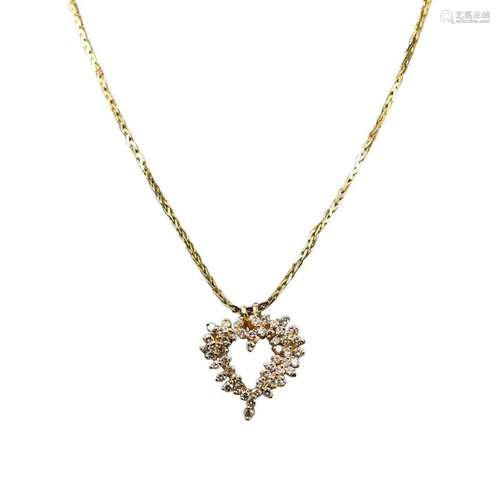 14K Yellow Gold Diamond Cluster Heart Necklace 1.00tdw 12.9g