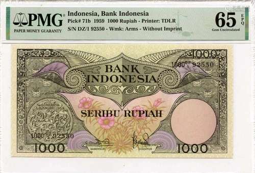 1959 1000 Rupiah Indonesia Bank Indonesian Pick# INO71b PMG ...