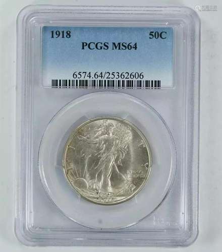 1918 WALKING LIBERTY HALF DOLLAR 50C SILVER PCGS MS 64 MINT ...