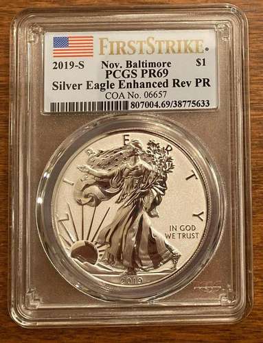 2019-S Silver Eagle PCGS PR 69 Enhanced Rev.Pf BALTIMORE Lab...