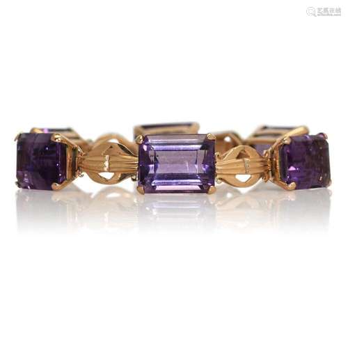 14K Yellow Gold Amethyst Bracelet 36.2gr