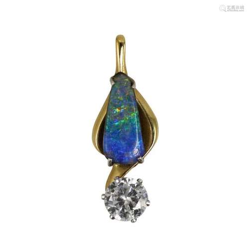 14k Yellow Gold Pear Shaped Boulder Opal pendant with Cubic ...